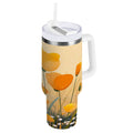30 oz Insulated Stainless Steel Tumbler Double Wall Stainless Steel Tumbler with 2-Way Drinking Yellow Flowers on The Grass C594A