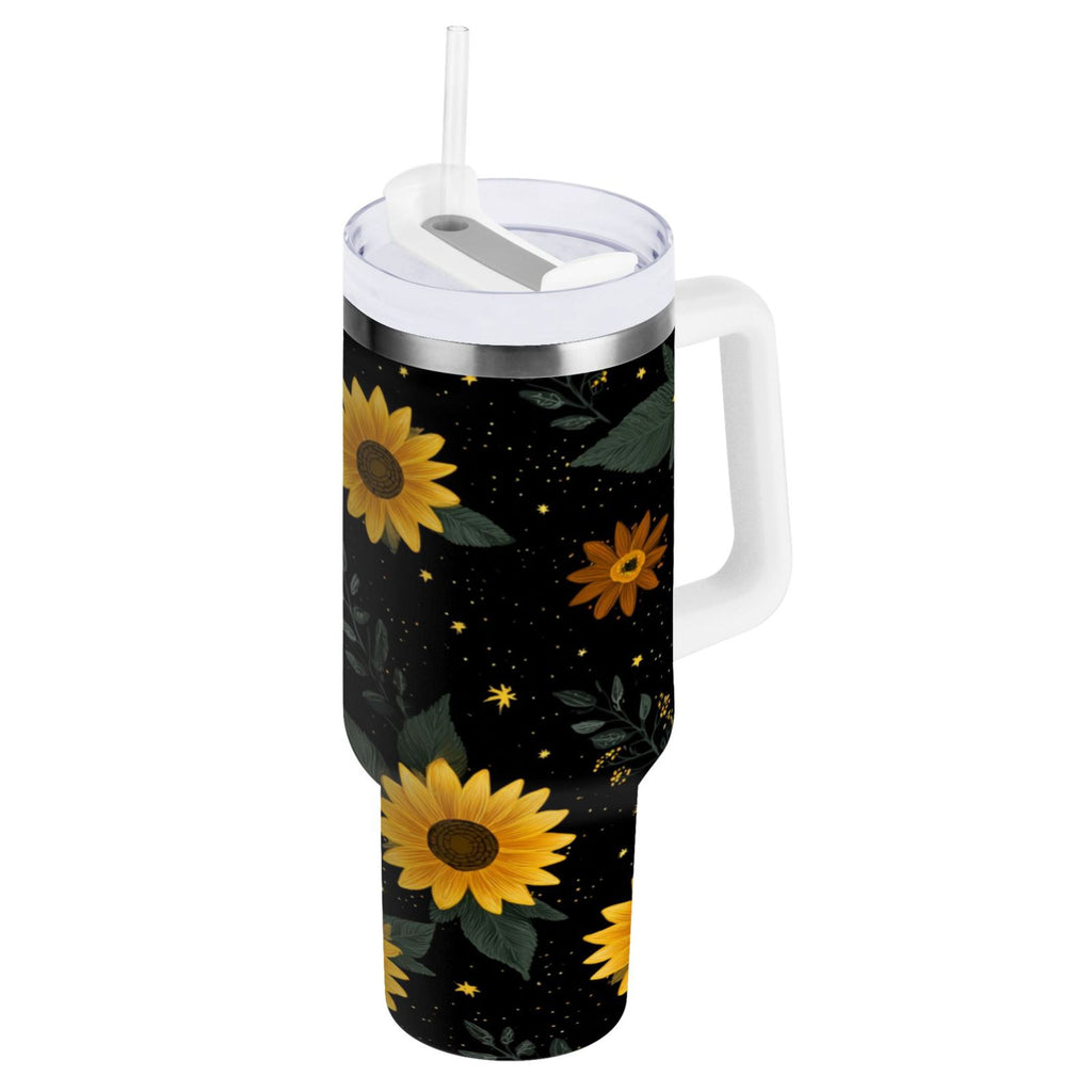30 oz Insulated Stainless Steel Tumbler Double Wall Stainless Steel Tumbler with 2-Way Drinking Yellow Sunflower Pattern C532S