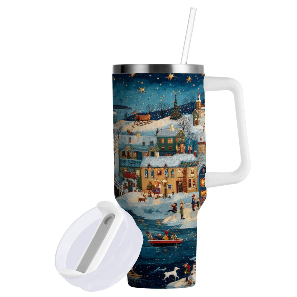 30 oz Insulated Stainless Steel Tumbler Double Wall Stainless Steel Tumbler with 2-Way Drinking Whimsical Christmas Scene C545C