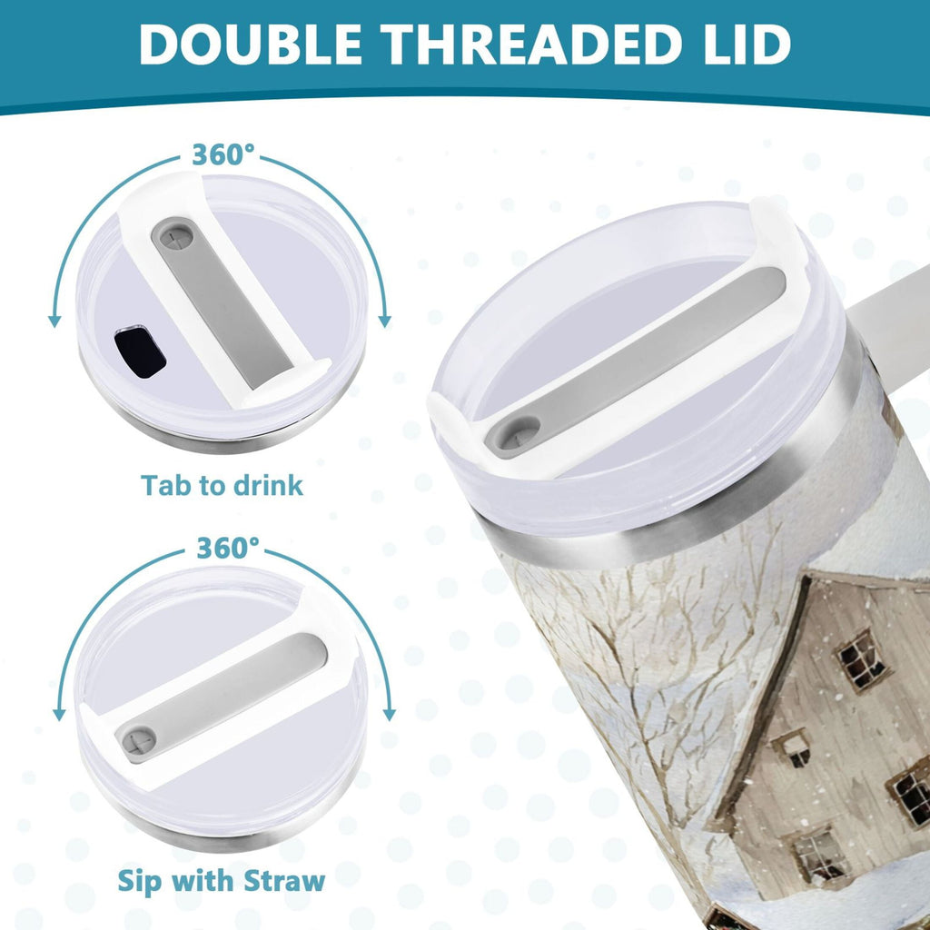 40 oz Insulated Stainless Steel Tumbler Double Wall Stainless Steel Tumbler with 2-Way Drinking Farm Snow Scene C645B