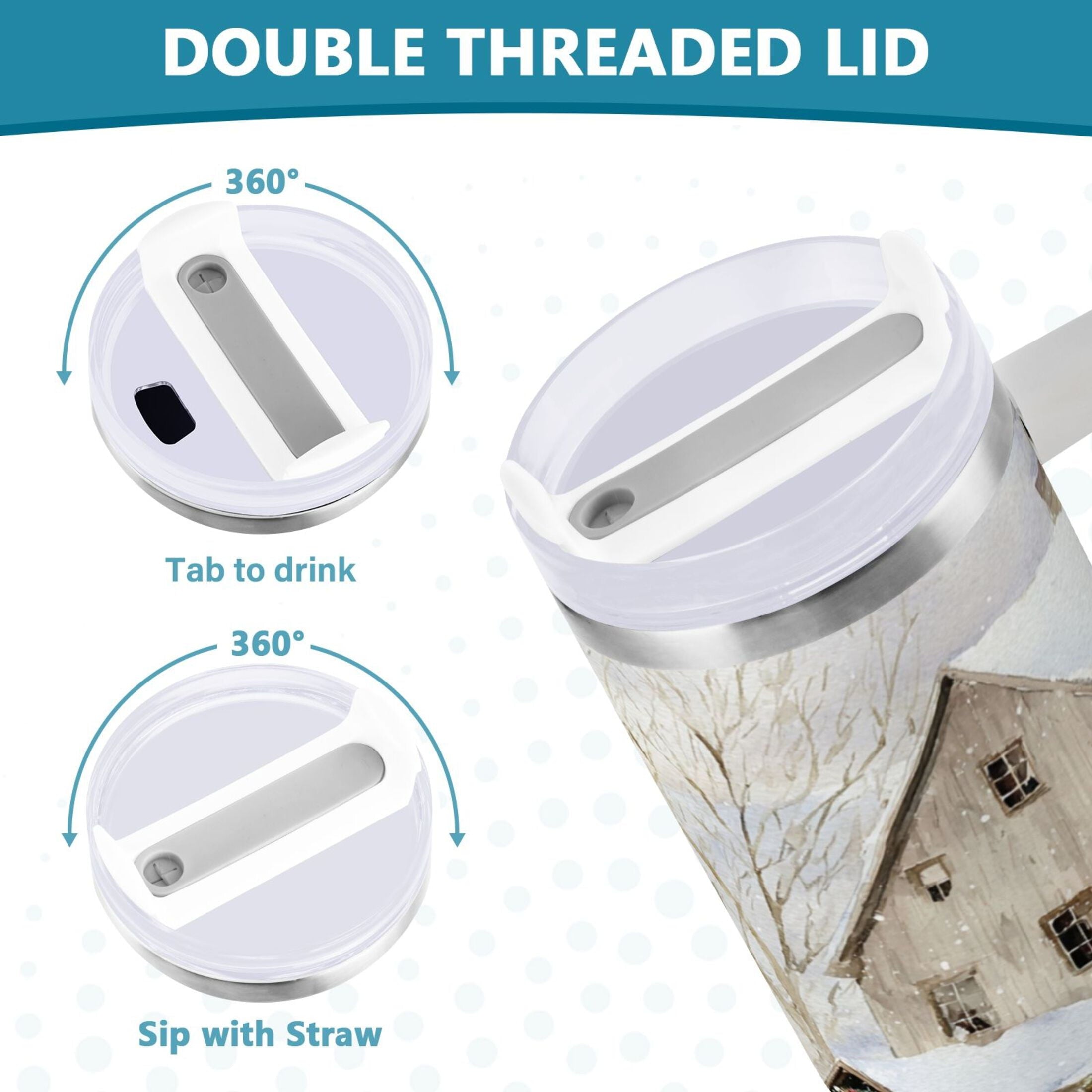 40 oz Insulated Stainless Steel Tumbler Double Wall Stainless Steel Tumbler with 2-Way Drinking Farm Snow Scene C645B