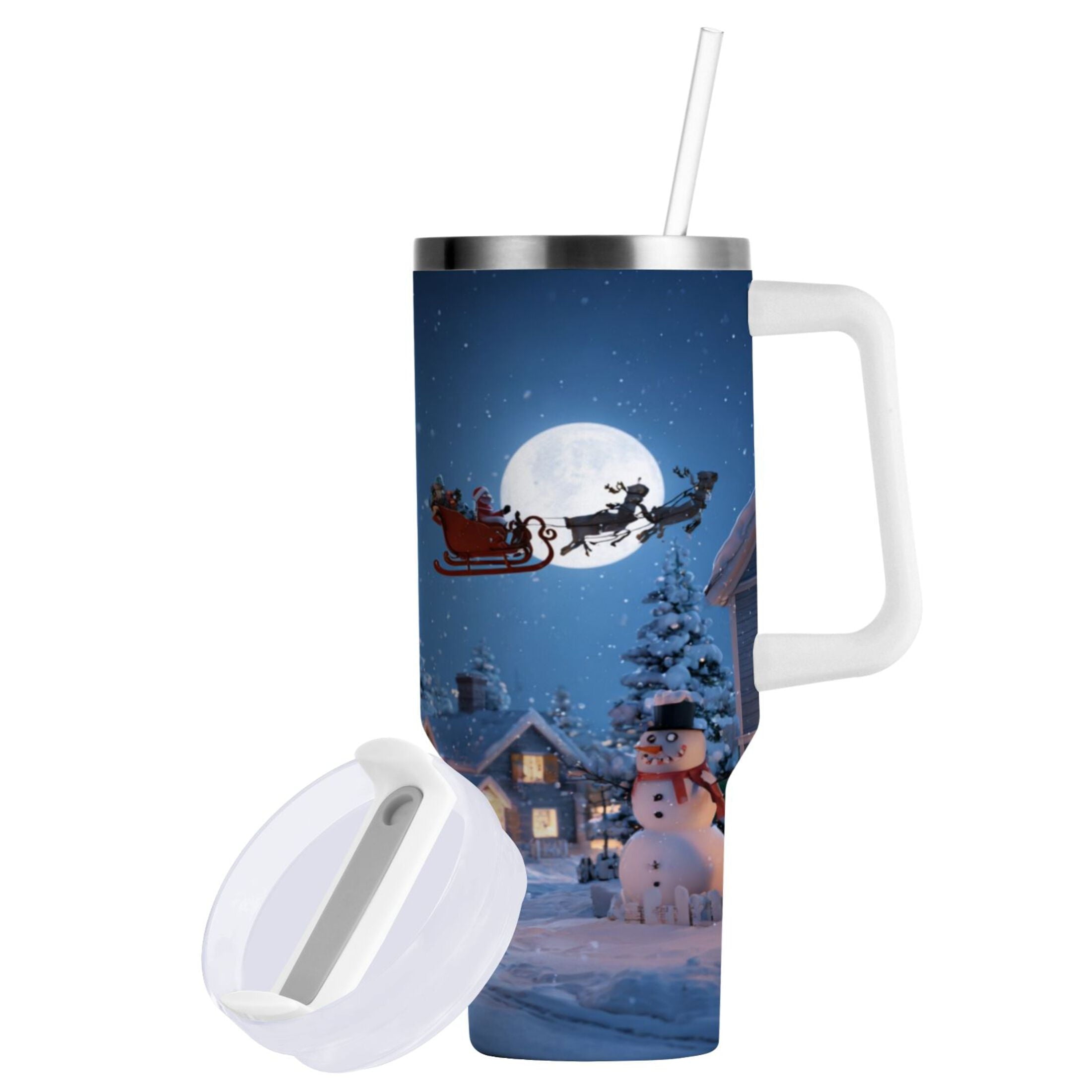 30 oz Insulated Stainless Steel Tumbler Double Wall Stainless Steel Tumbler with 2-Way Drinking Christmas Night Scene C606M