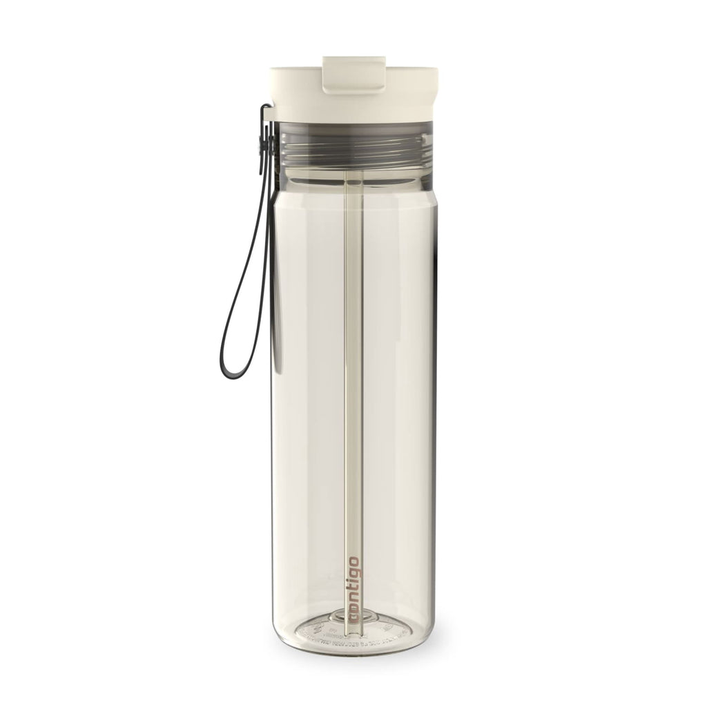 Contigo DualSip Leakproof Plastic Reusable Water Bottle with Carrying Strap, Cream/Clear, 28 oz C036D