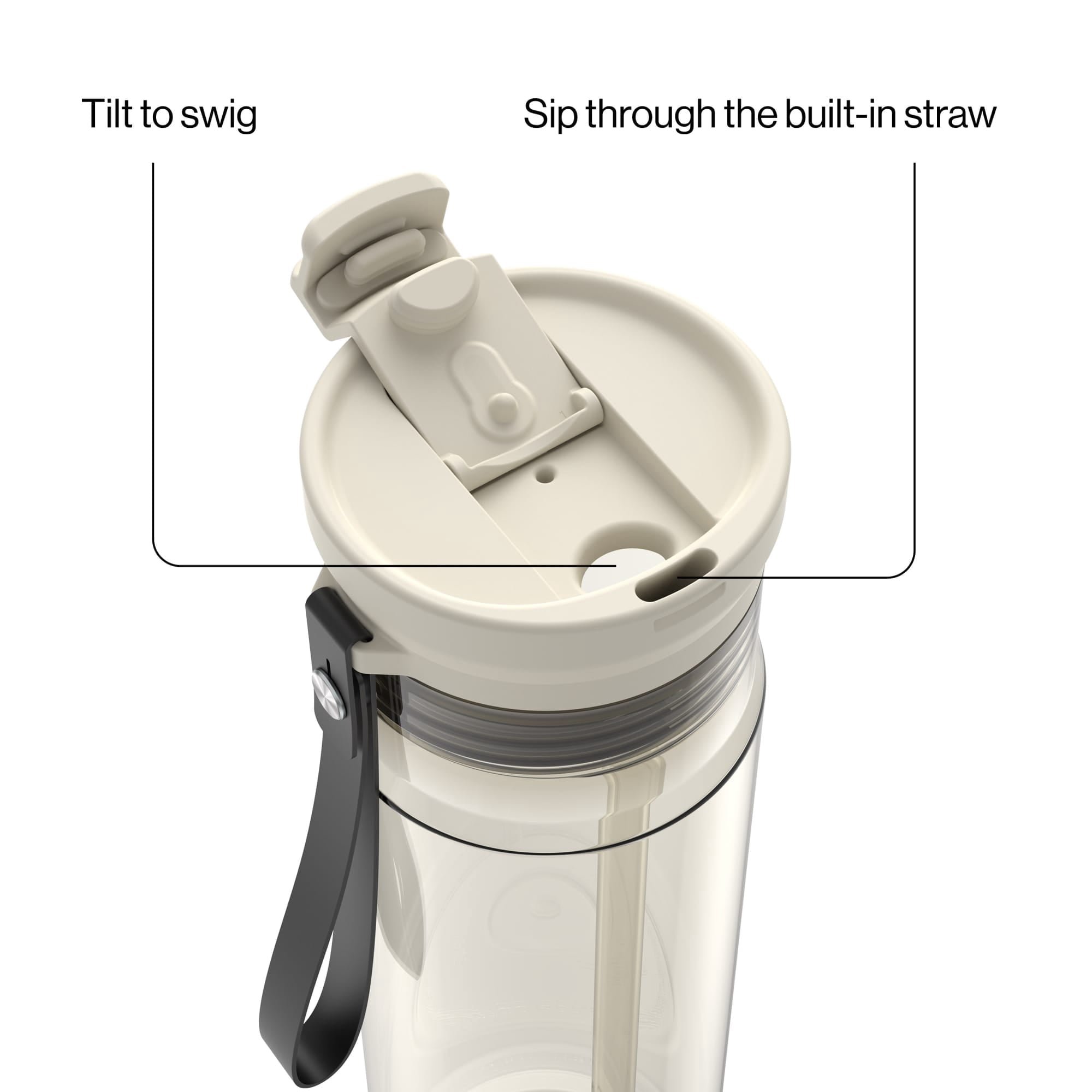 Contigo DualSip Leakproof Plastic Reusable Water Bottle with Carrying Strap, Cream/Clear, 28 oz C036D