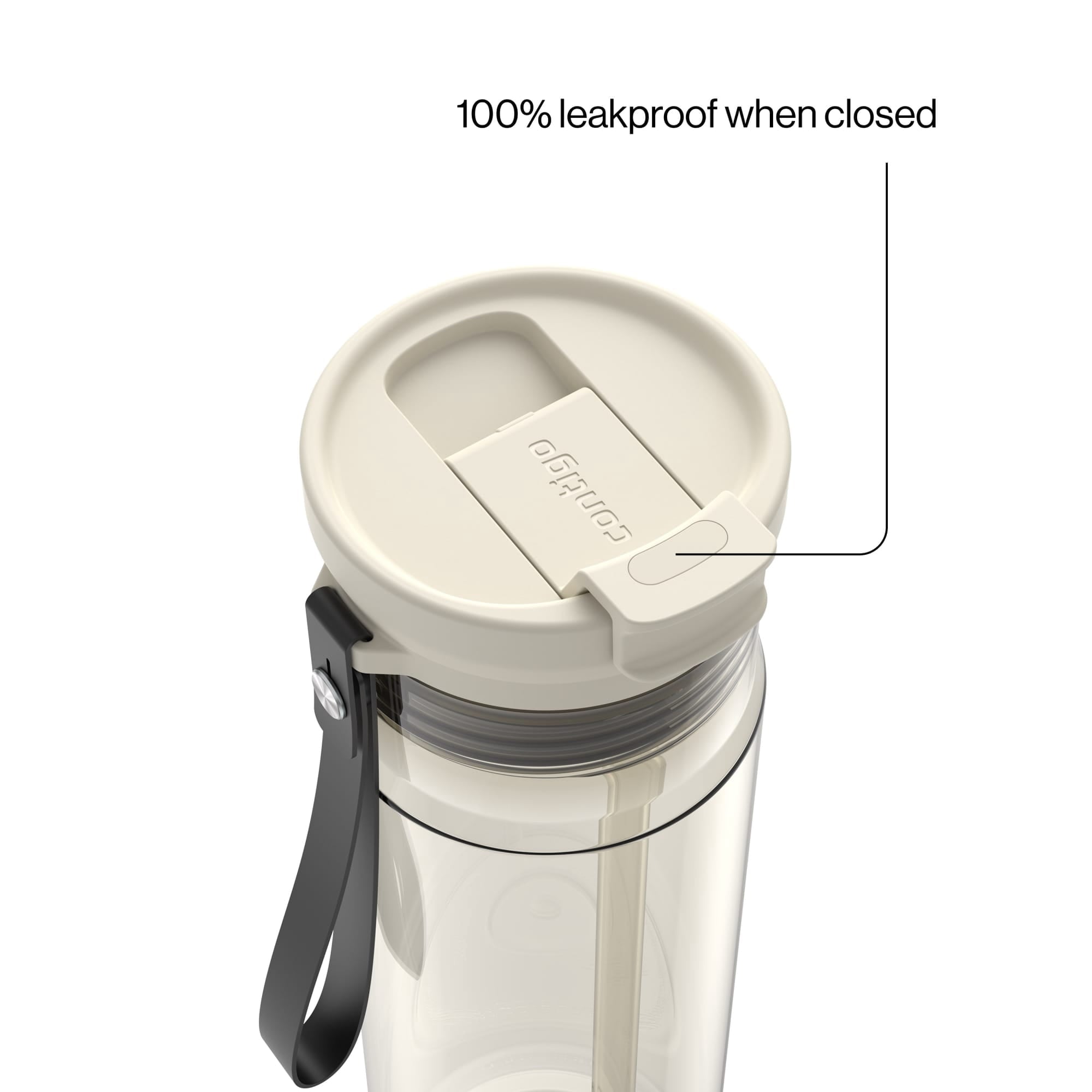 Contigo DualSip Leakproof Plastic Reusable Water Bottle with Carrying Strap, Cream/Clear, 28 oz C036D