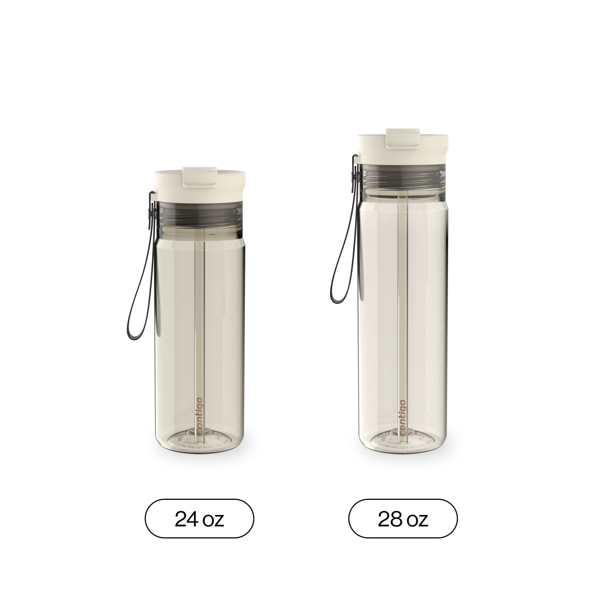Contigo DualSip Leakproof Plastic Reusable Water Bottle with Carrying Strap, Cream/Clear, 28 oz C036D