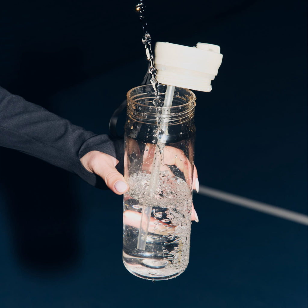 Contigo DualSip Leakproof Plastic Reusable Water Bottle with Carrying Strap, Cream/Clear, 28 oz C036D