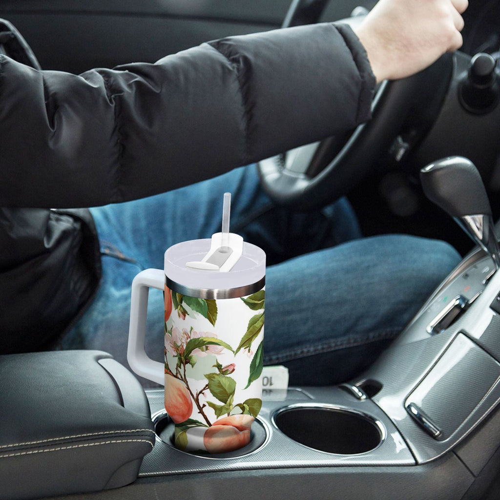 30 oz Insulated Stainless Steel Tumbler Double Wall Stainless Steel Tumbler with 2-Way Drinking Peach Fruit Pattern C503Y