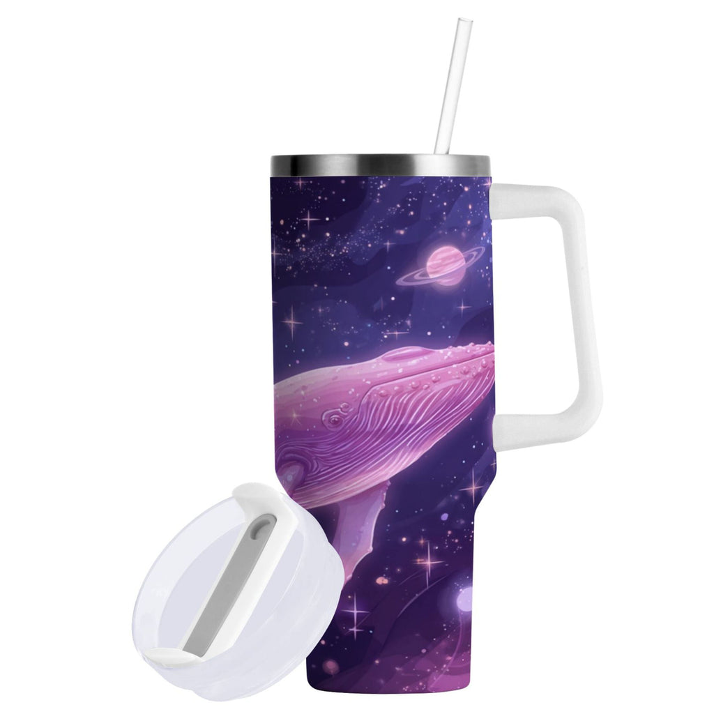 30 oz Insulated Stainless Steel Tumbler Double Wall Stainless Steel Tumbler with 2-Way Drinking Whale in Space C571X