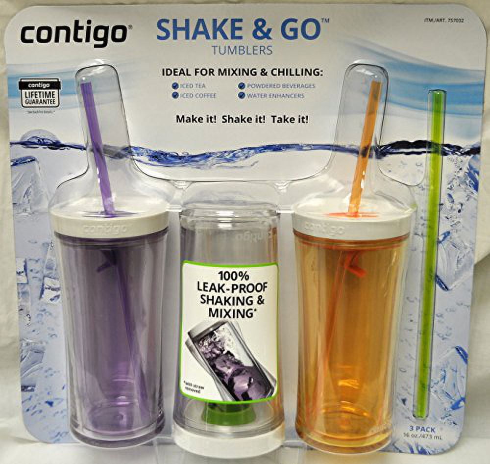 Contigo Shake &amp; Go Plastic Tumblers - Set of 3 (Lavender Orange &amp; Clear) C089C