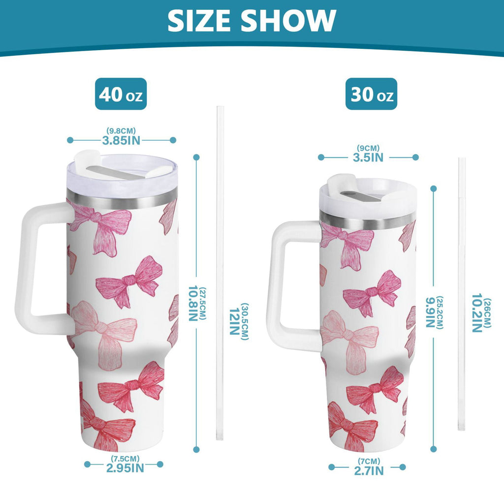 40 oz Insulated Stainless Steel Tumbler Double Wall Stainless Steel Tumbler with 2-Way Drinking Pink Bows Pattern C570V