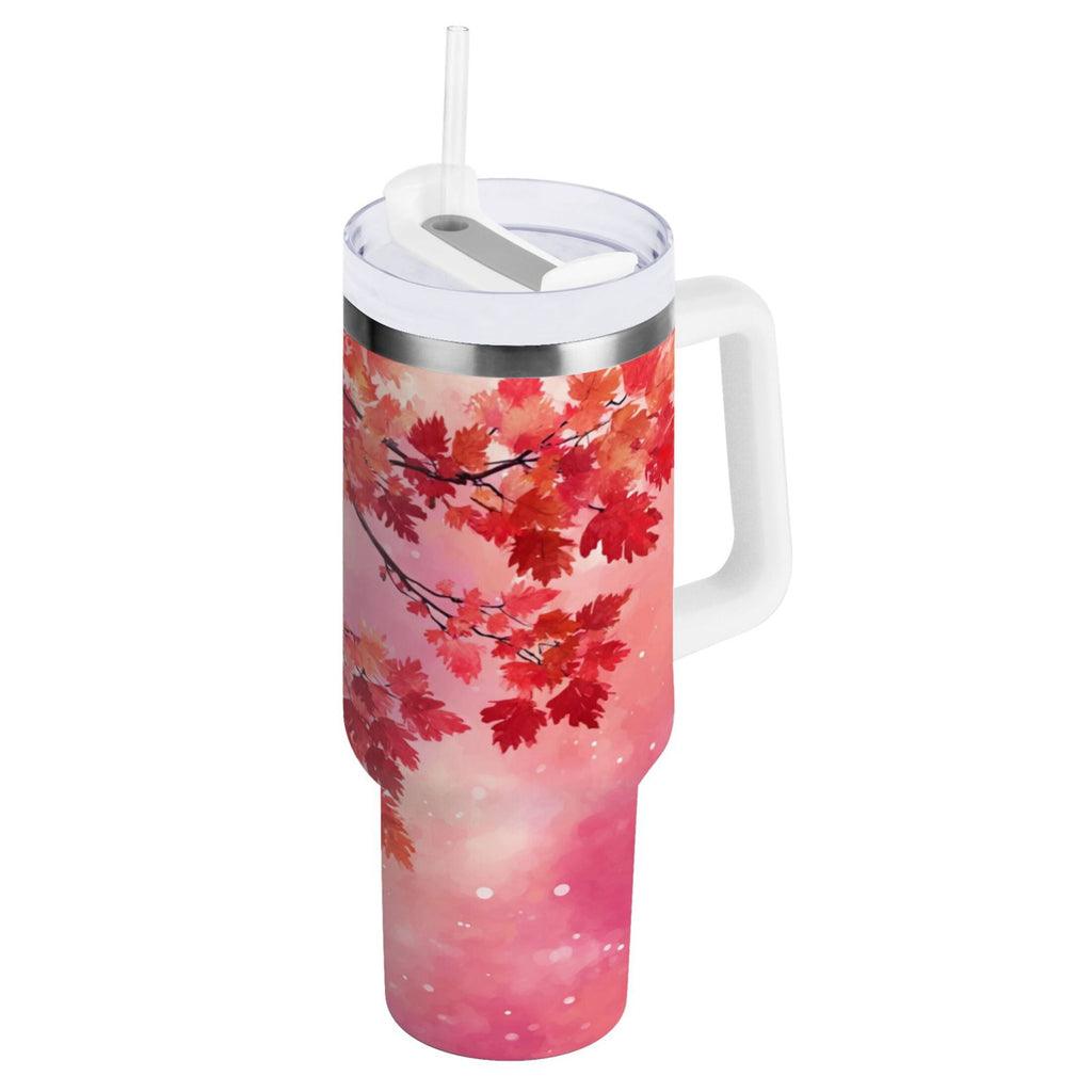 30 oz Insulated Stainless Steel Tumbler Double Wall Stainless Steel Tumbler with 2-Way Drinking Watercolor Red Maple Leaves C472S