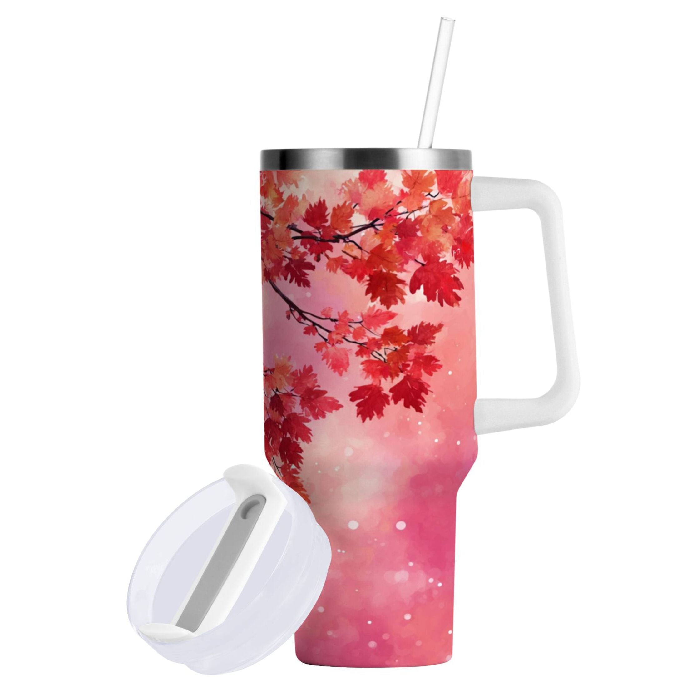 30 oz Insulated Stainless Steel Tumbler Double Wall Stainless Steel Tumbler with 2-Way Drinking Watercolor Red Maple Leaves C472S