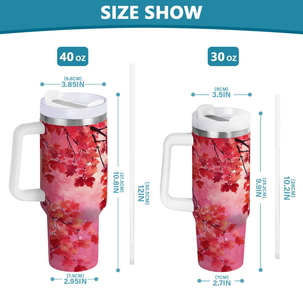 30 oz Insulated Stainless Steel Tumbler Double Wall Stainless Steel Tumbler with 2-Way Drinking Watercolor Red Maple Leaves C472S
