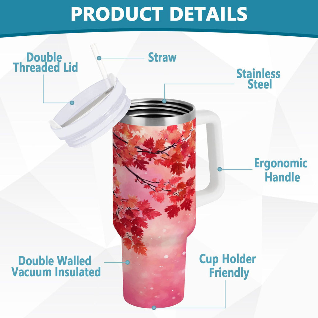 30 oz Insulated Stainless Steel Tumbler Double Wall Stainless Steel Tumbler with 2-Way Drinking Watercolor Red Maple Leaves C472S