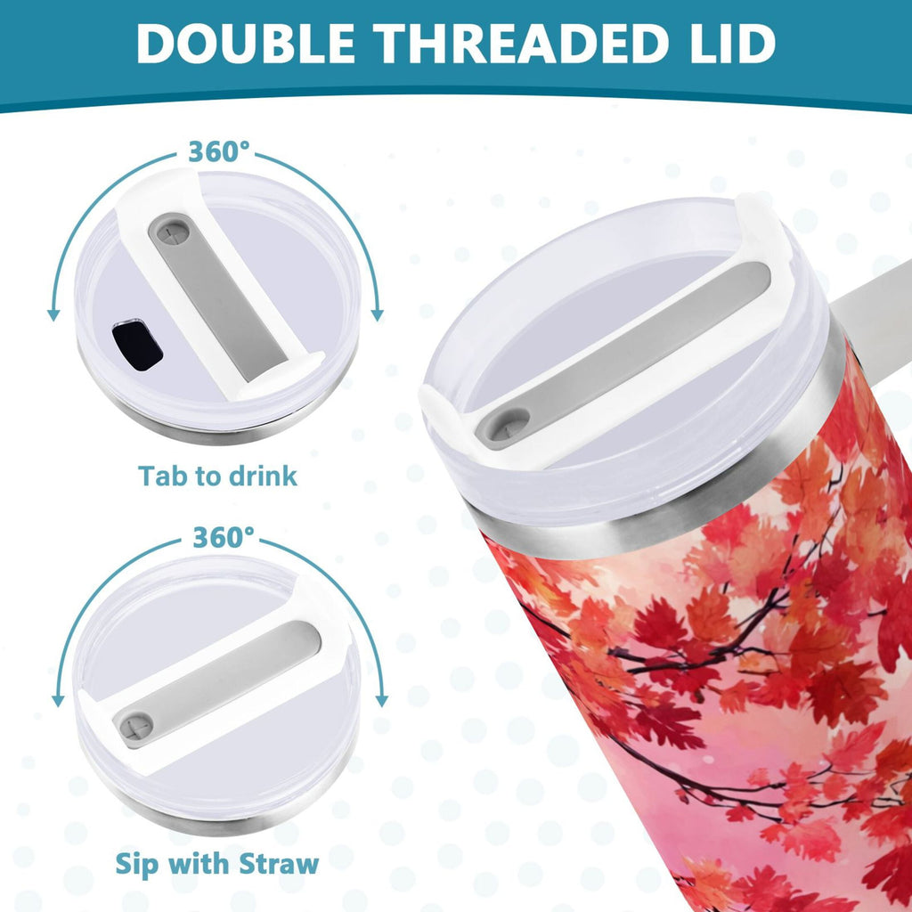 30 oz Insulated Stainless Steel Tumbler Double Wall Stainless Steel Tumbler with 2-Way Drinking Watercolor Red Maple Leaves C472S