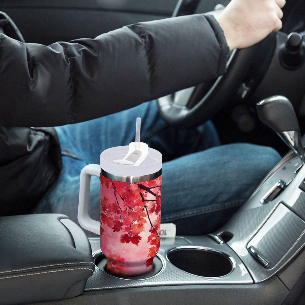 30 oz Insulated Stainless Steel Tumbler Double Wall Stainless Steel Tumbler with 2-Way Drinking Watercolor Red Maple Leaves C472S
