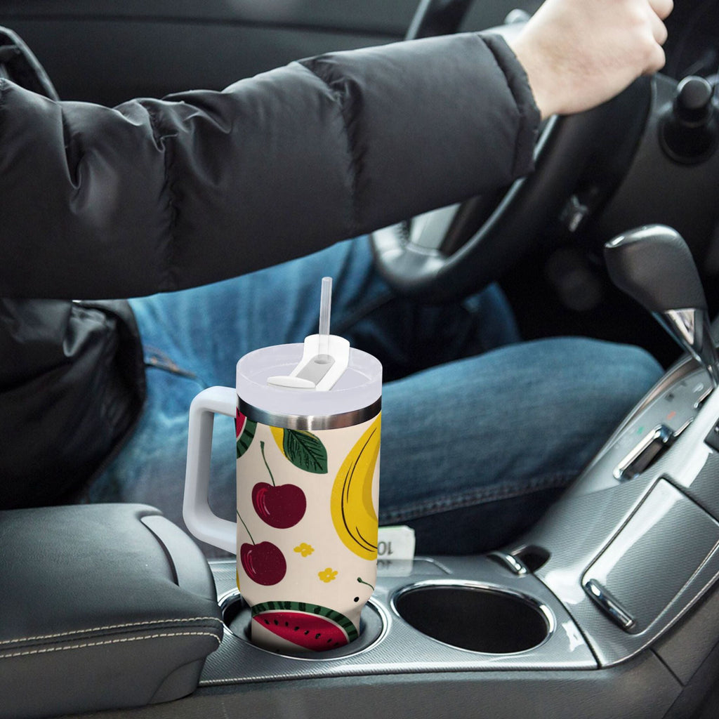 30 oz Insulated Stainless Steel Tumbler Double Wall Stainless Steel Tumbler with 2-Way Drinking Watermelon and Cherries C579K