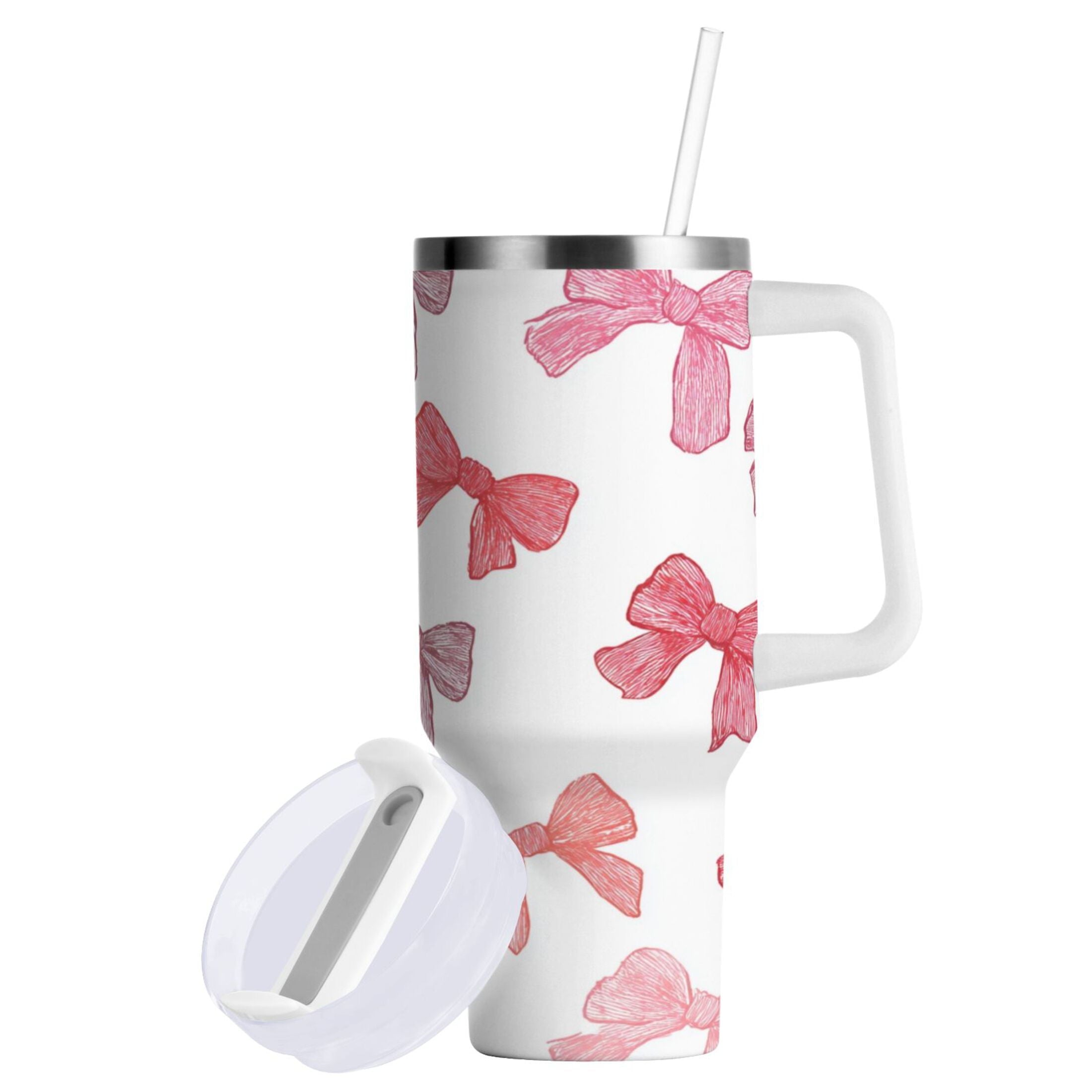 40 oz Insulated Stainless Steel Tumbler Double Wall Stainless Steel Tumbler with 2-Way Drinking Pink Bows Pattern C570V