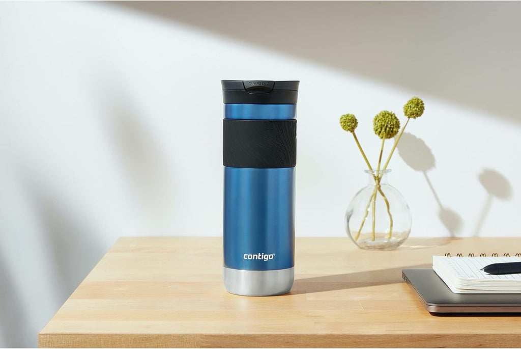 Contigo SNAPSEAL Insulated Stainless Steel Travel Mug with Grip, 16 oz, Blueberry Transparent Satin &amp; Gold Morel, 2-Pack C021C