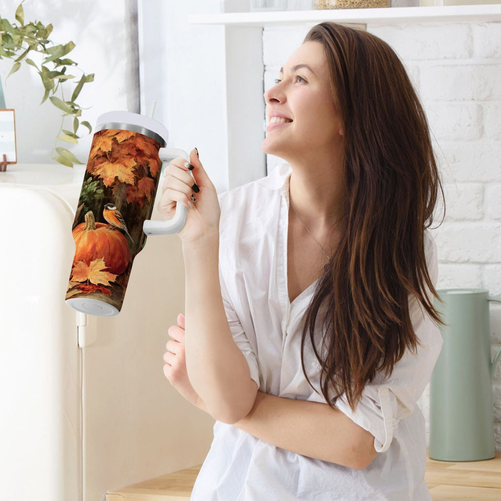 30 oz Insulated Stainless Steel Tumbler Double Wall Stainless Steel Tumbler with 2-Way Drinking Beautiful Fall Scene C610S