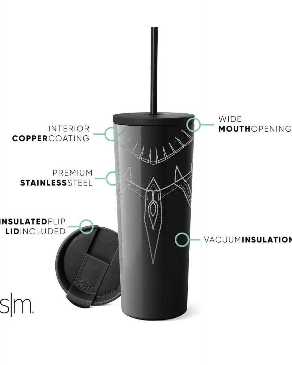 Simple Modern Insulated Black Panther 24oz  Tumbler W/Flip Lid and Straw Lid C436P