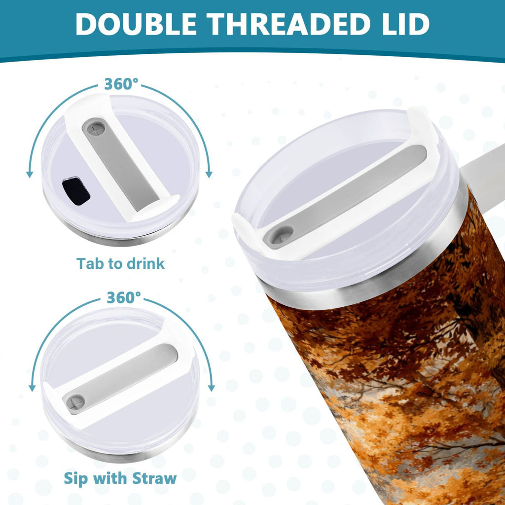 30 oz Insulated Stainless Steel Tumbler Double Wall Stainless Steel Tumbler with 2-Way Drinking Beautiful Autumn Forest C556L