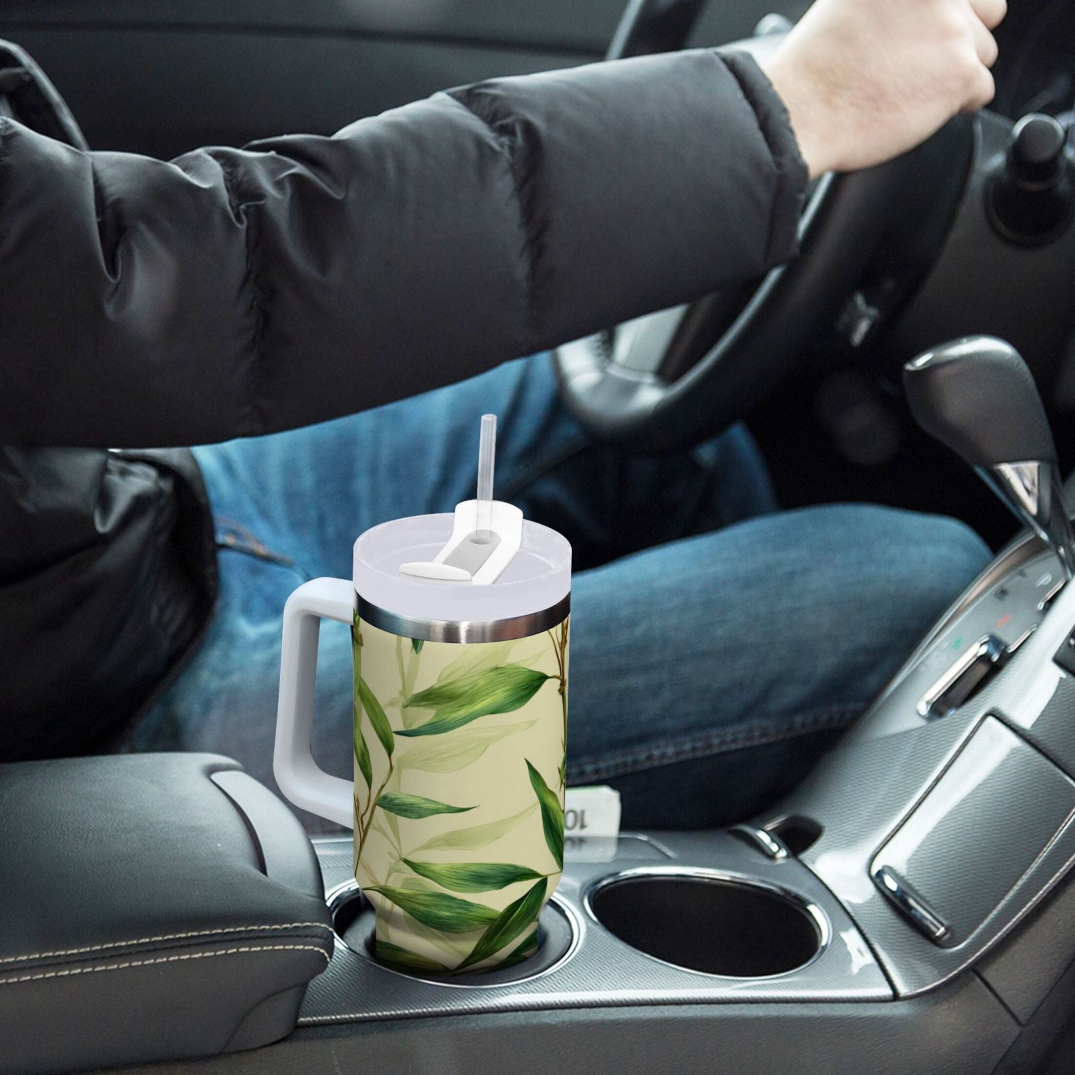 30 oz Insulated Stainless Steel Tumbler Double Wall Stainless Steel Tumbler with 2-Way Drinking Bamboo Pattern C558H