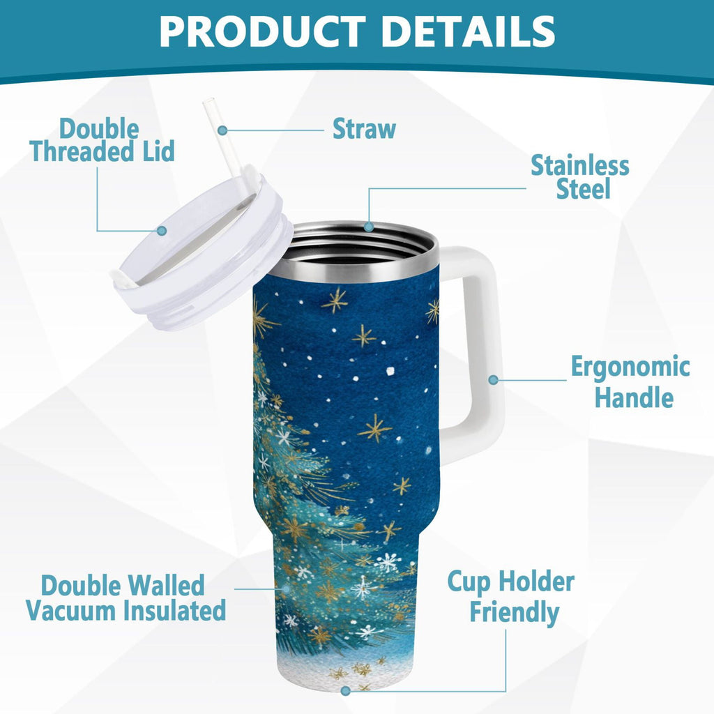 40 oz Insulated Stainless Steel Tumbler Double Wall Stainless Steel Tumbler with 2-Way Drinking Watercolor Christmas Tree C597Y