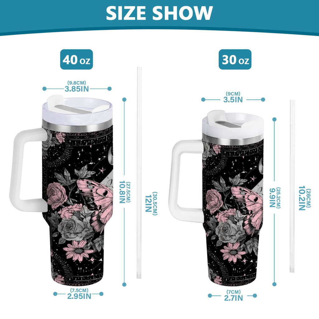 30 oz Insulated Stainless Steel Tumbler Double Wall Stainless Steel Tumbler with 2-Way Drinking Butterfly by Moon and Flowers C542H