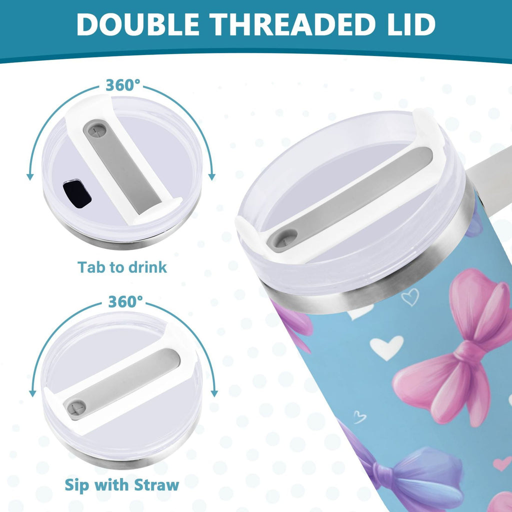 30 oz Insulated Stainless Steel Tumbler Double Wall Stainless Steel Tumbler with 2-Way Drinking Pink and Purple Bows C526N