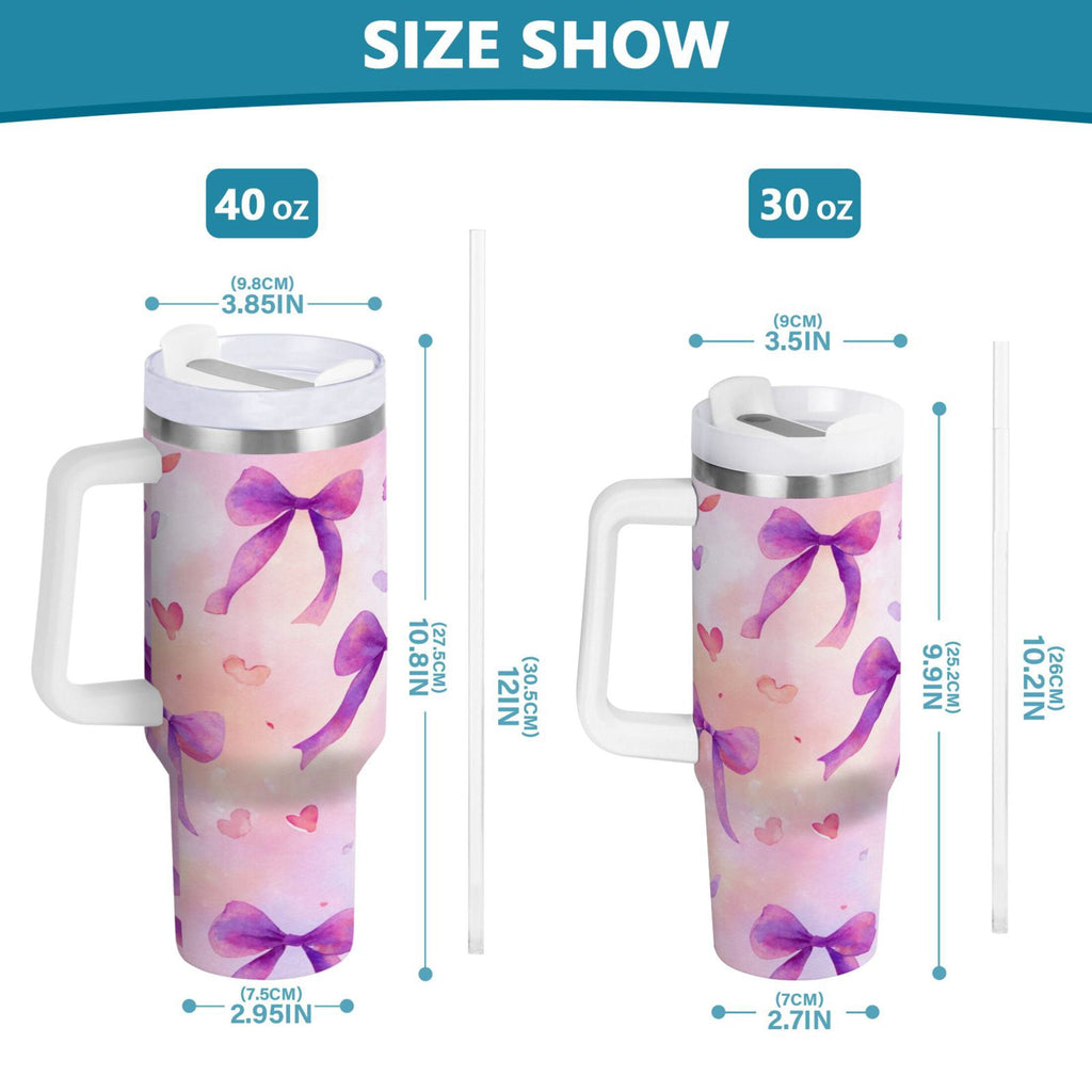 30 oz Insulated Stainless Steel Tumbler Double Wall Stainless Steel Tumbler with 2-Way Drinking Watercolor Purple Bows C591F