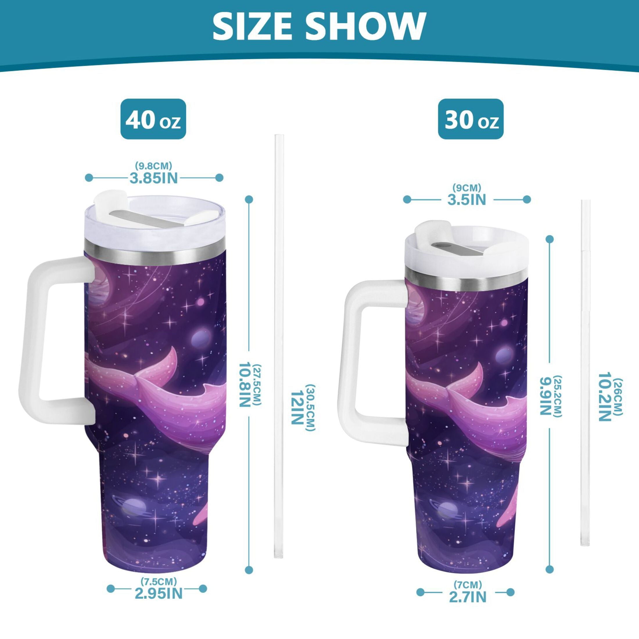 30 oz Insulated Stainless Steel Tumbler Double Wall Stainless Steel Tumbler with 2-Way Drinking Whale in Space C571X