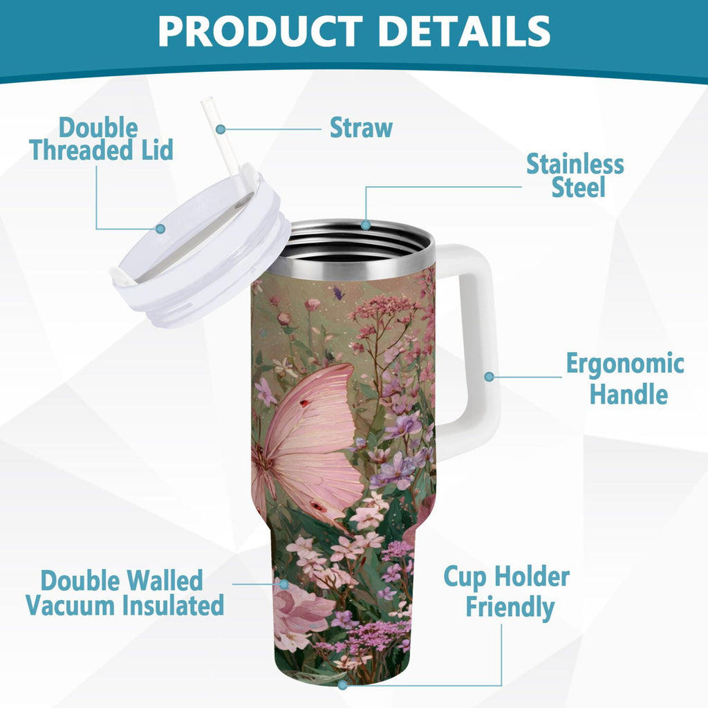 30 oz Insulated Stainless Steel Tumbler Double Wall Stainless Steel Tumbler with 2-Way Drinking Delicate Butterfly C643T