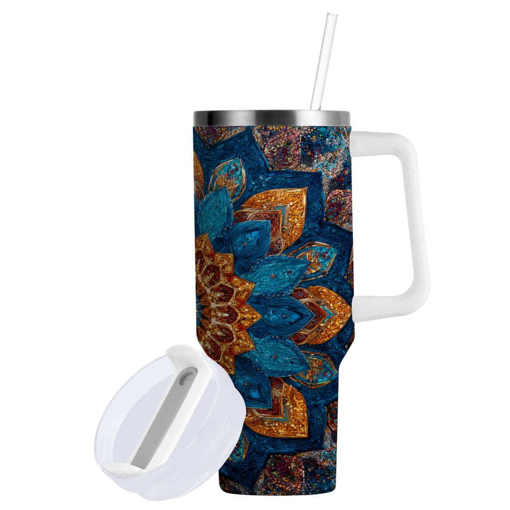 40 oz Insulated Stainless Steel Tumbler Double Wall Stainless Steel Tumbler with 2-Way Drinking Intricate Geometric Shapes C518N
