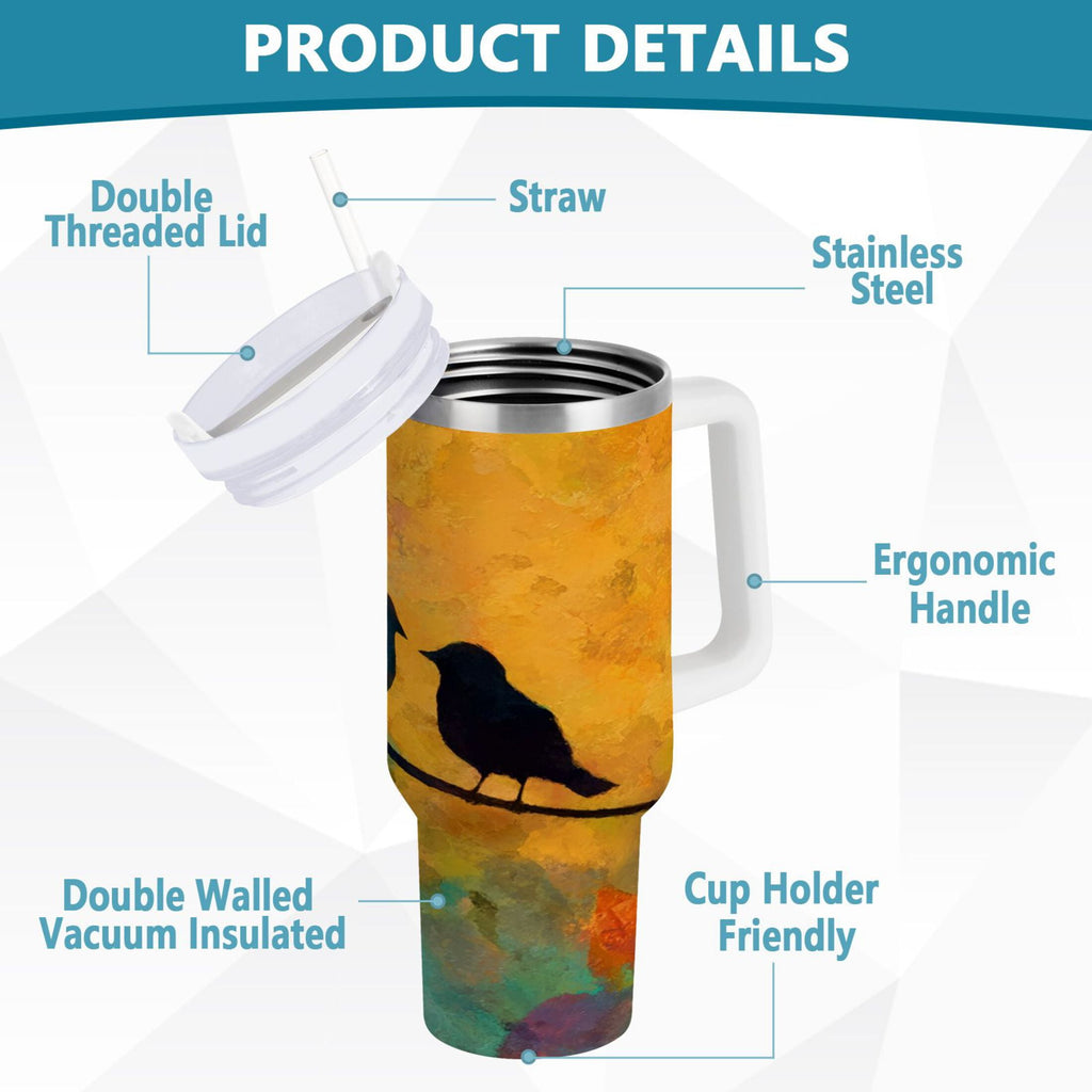 30 oz Insulated Stainless Steel Tumbler Double Wall Stainless Steel Tumbler with 2-Way Drinking Birds on A Wire C613B