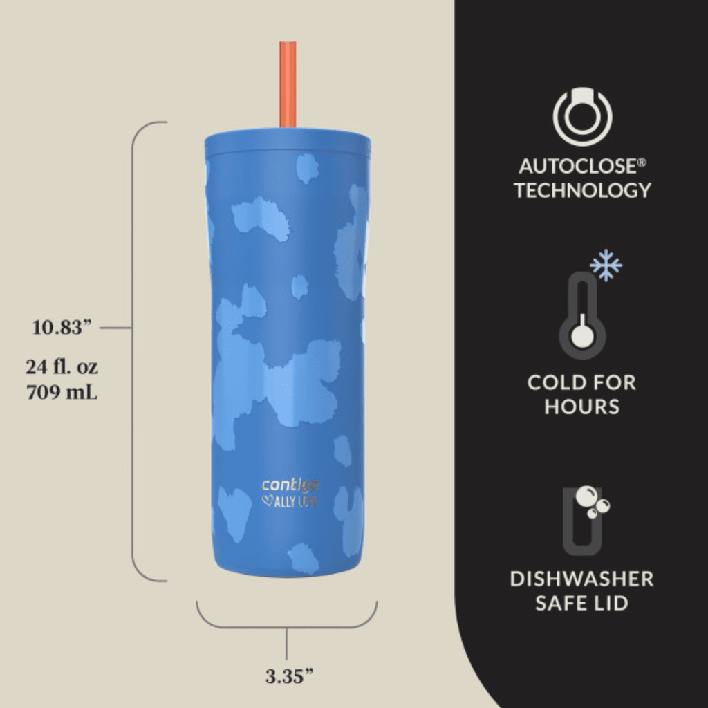 Contigo x Ally Love Streeterville 2.0 Stainless Steel Tumbler with Straw, 24 oz, Stellar Jay C112S