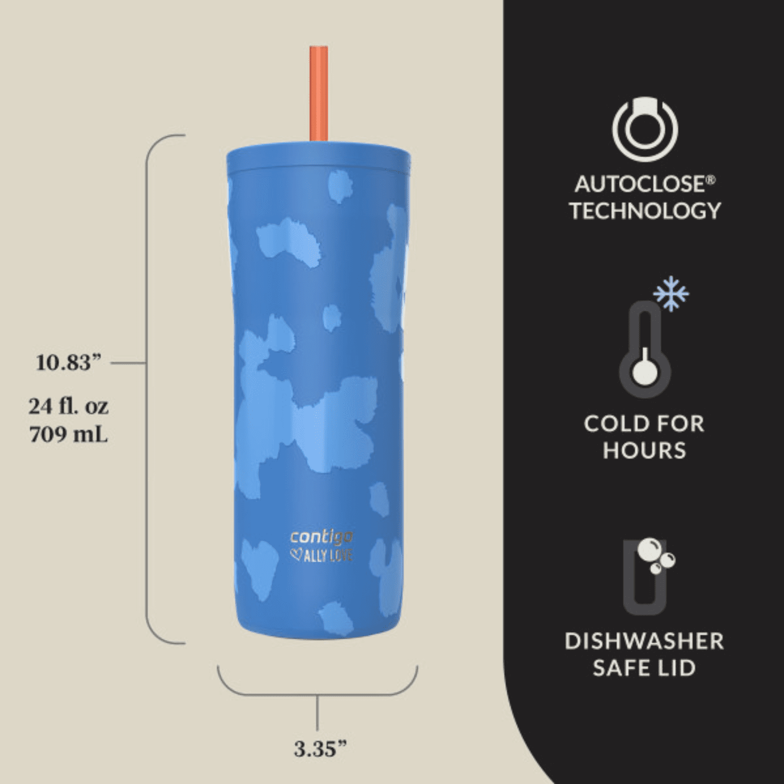 Contigo x Ally Love Streeterville 2.0 Stainless Steel Tumbler with Straw, 24 oz, Stellar Jay C112S
