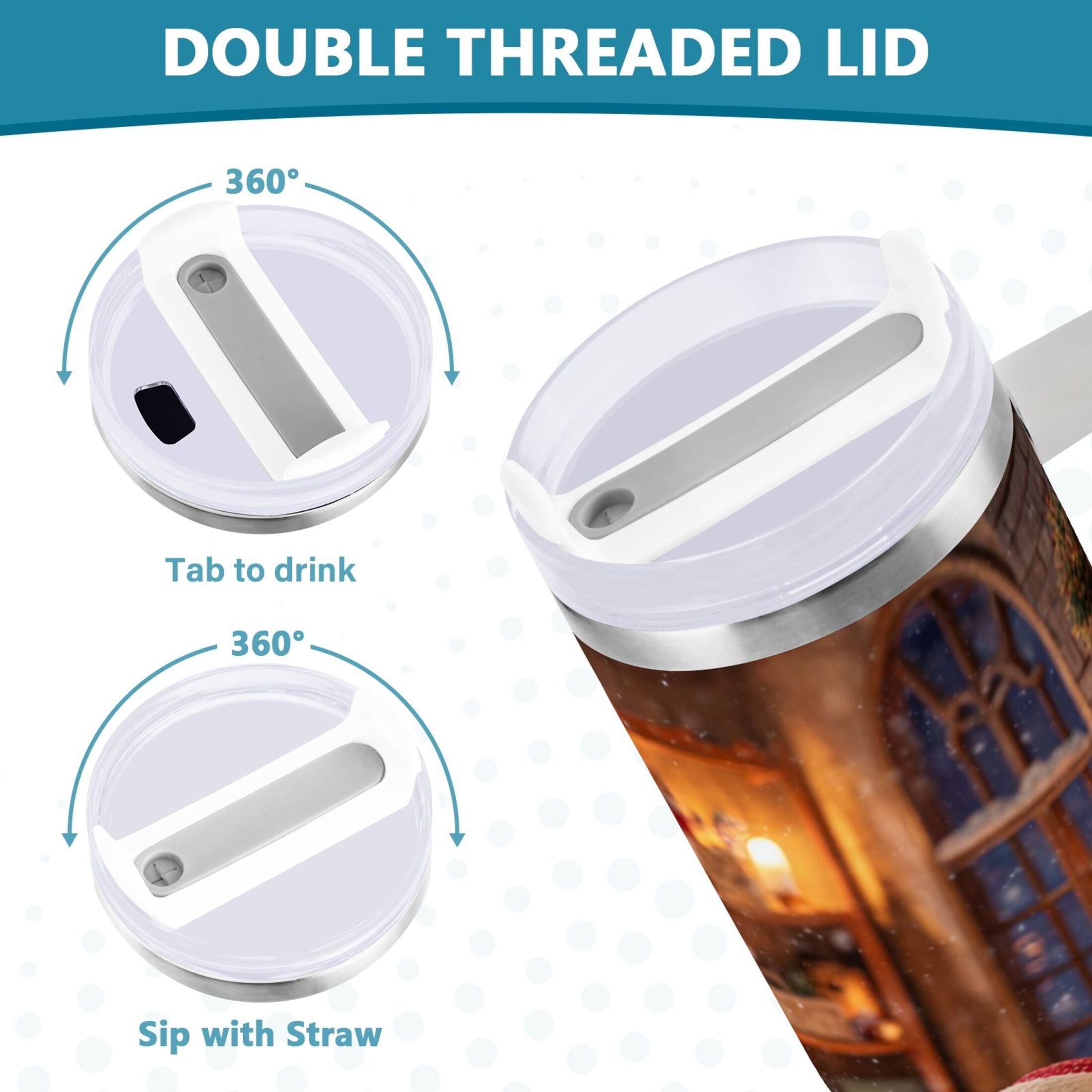 40 oz Insulated Stainless Steel Tumbler Double Wall Stainless Steel Tumbler with 2-Way Drinking Sitting Santa Claus C635M