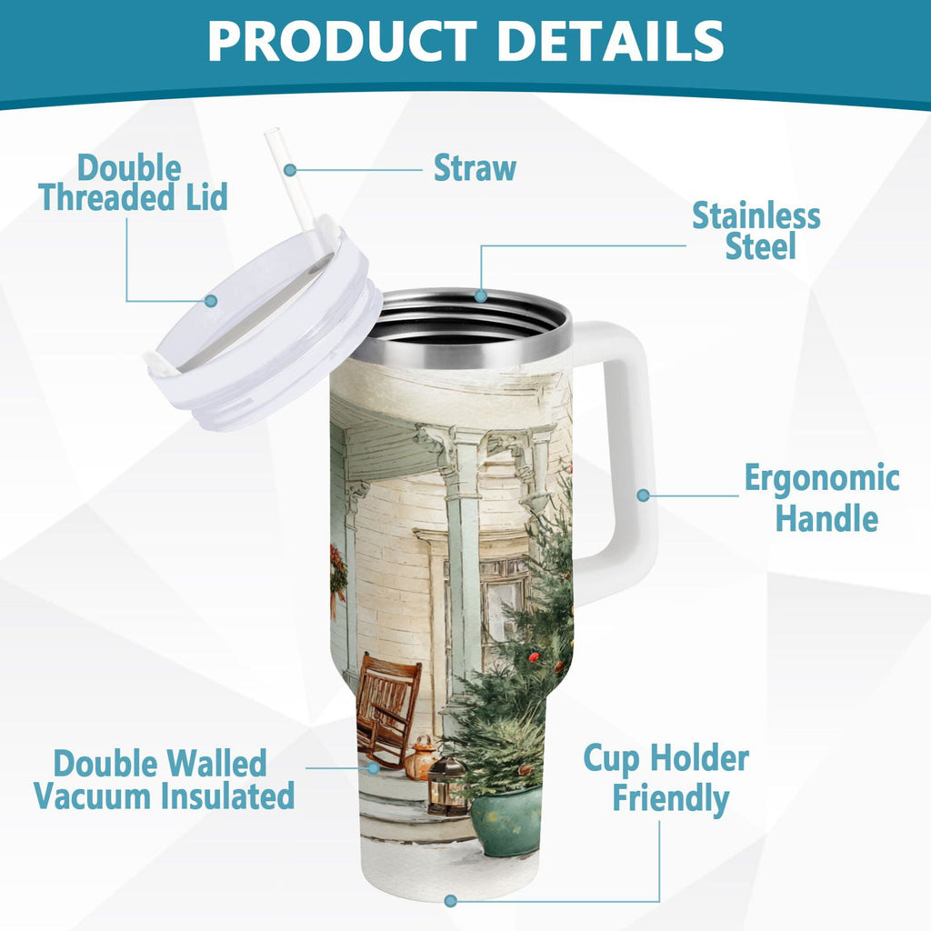 30 oz Insulated Stainless Steel Tumbler Double Wall Stainless Steel Tumbler with 2-Way Drinking Charming Christmas Doorway C670K