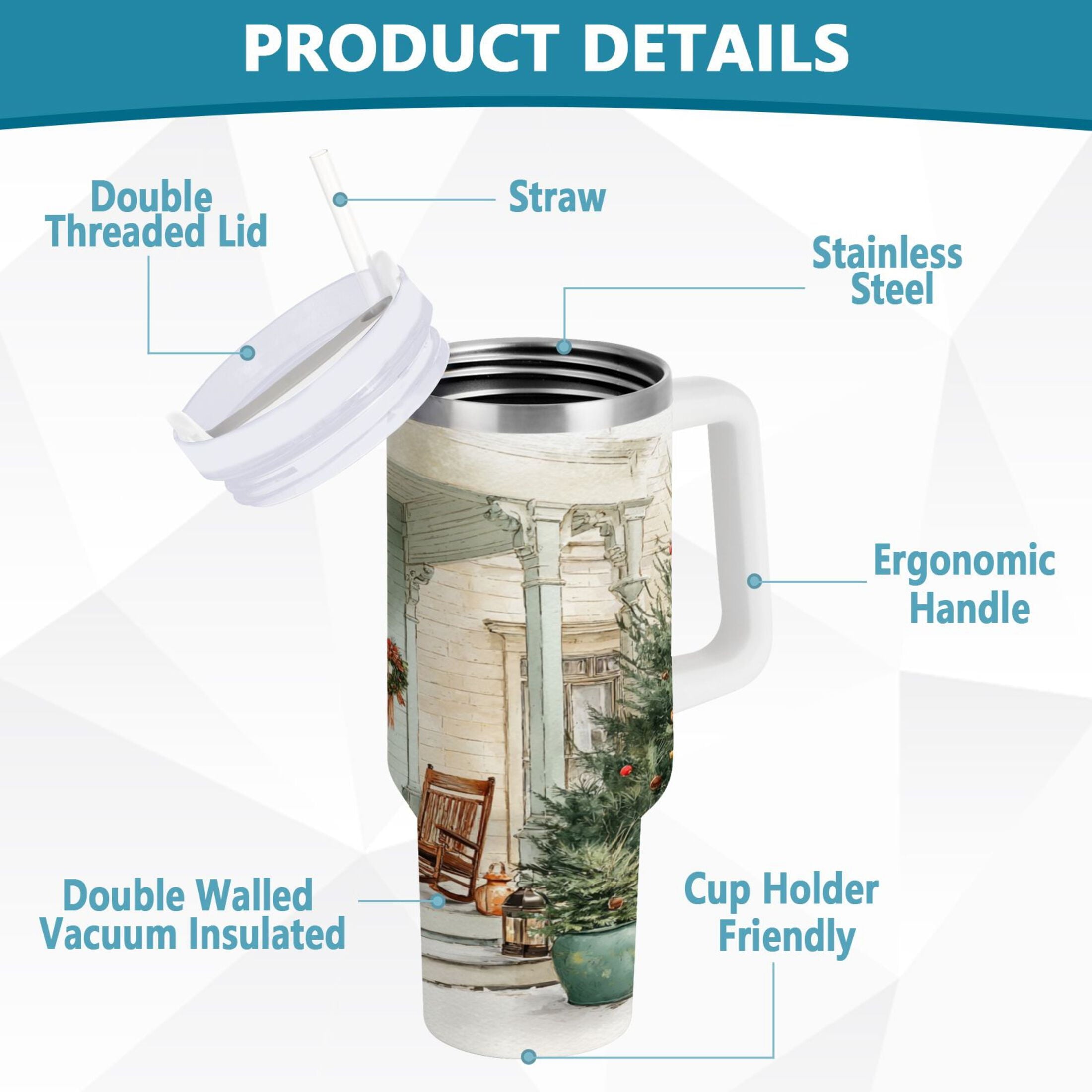 30 oz Insulated Stainless Steel Tumbler Double Wall Stainless Steel Tumbler with 2-Way Drinking Charming Christmas Doorway C670K