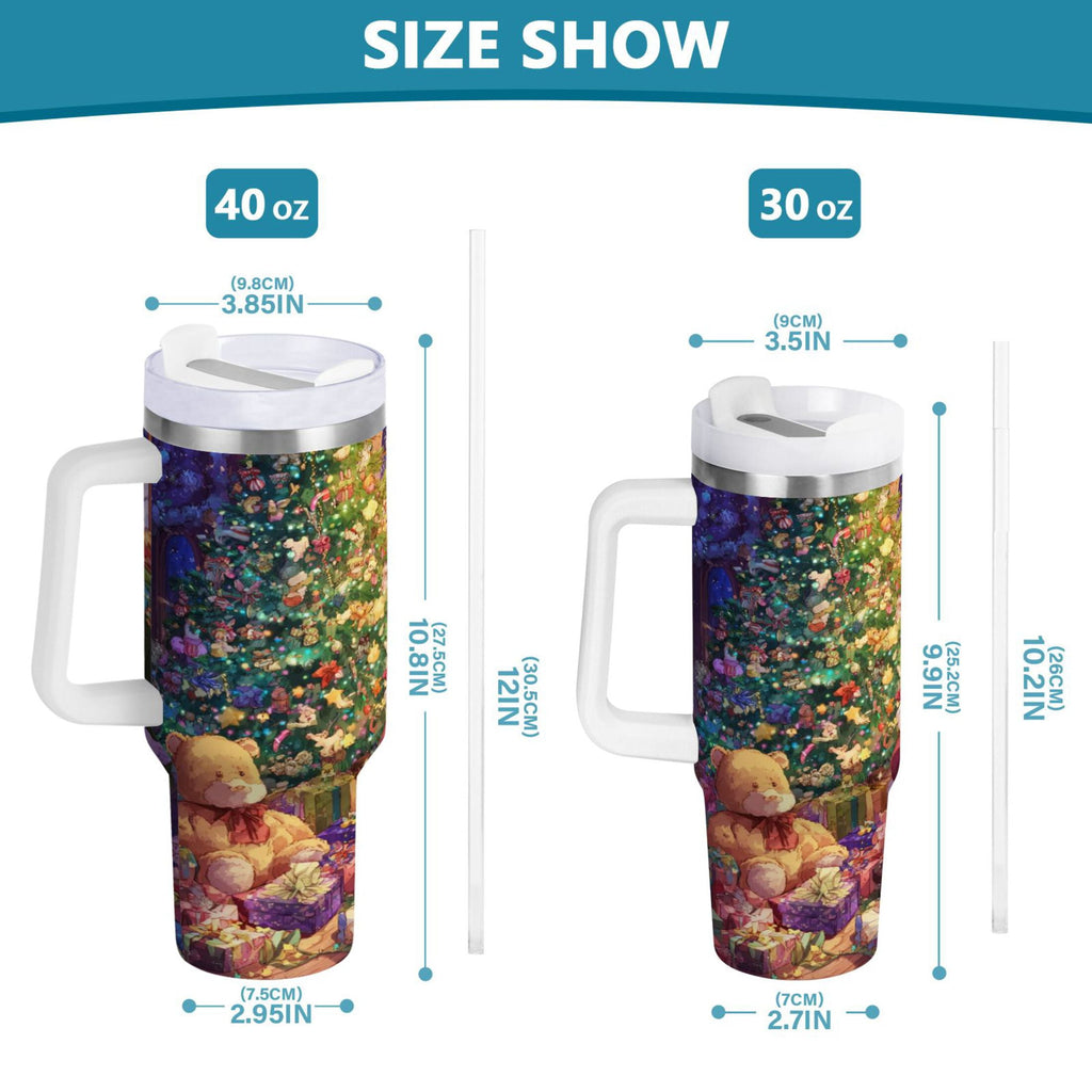 40 oz Insulated Stainless Steel Tumbler Double Wall Stainless Steel Tumbler with 2-Way Drinking Festive Christmas Scene C575W