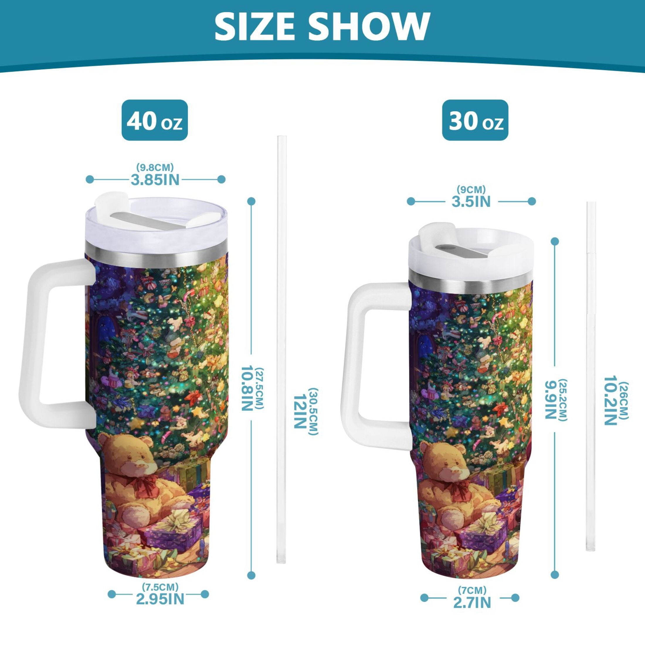 40 oz Insulated Stainless Steel Tumbler Double Wall Stainless Steel Tumbler with 2-Way Drinking Festive Christmas Scene C575W