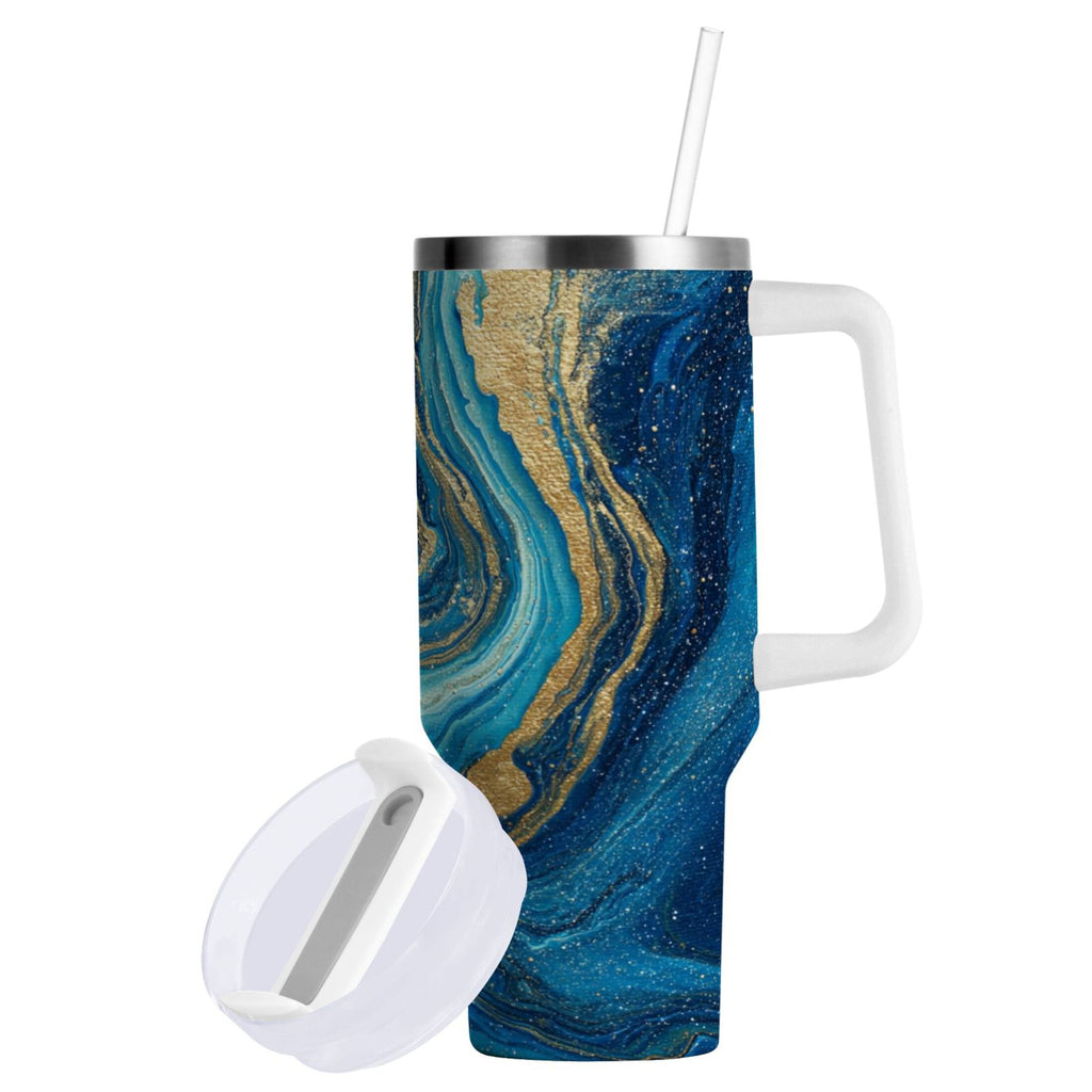 30 oz Insulated Stainless Steel Tumbler Double Wall Stainless Steel Tumbler with 2-Way Drinking Blue and Gold Ocean C507U