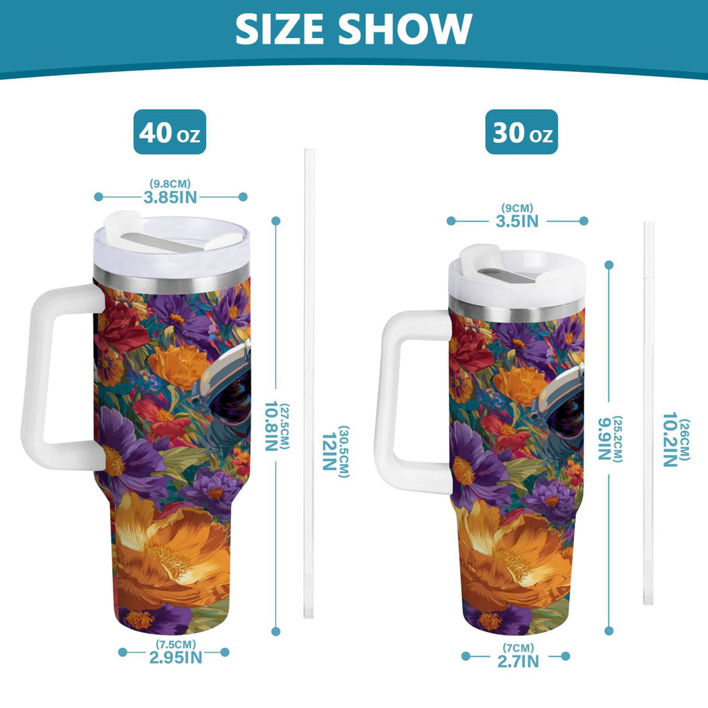 40 oz Insulated Stainless Steel Tumbler Double Wall Stainless Steel Tumbler with 2-Way Drinking Colorful Flowers and Planets C598G
