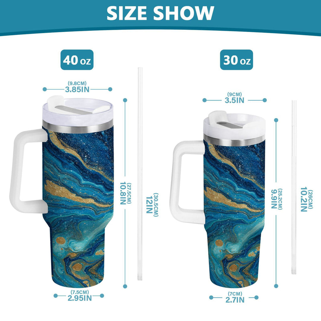 30 oz Insulated Stainless Steel Tumbler Double Wall Stainless Steel Tumbler with 2-Way Drinking Blue and Gold Ocean C507U
