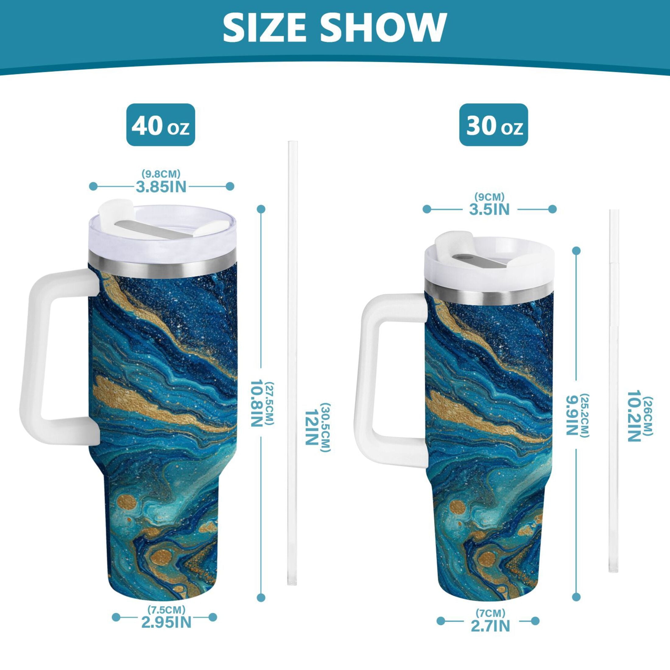 30 oz Insulated Stainless Steel Tumbler Double Wall Stainless Steel Tumbler with 2-Way Drinking Blue and Gold Ocean C507U