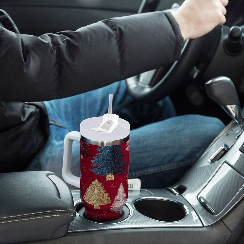 30 oz Insulated Stainless Steel Tumbler Double Wall Stainless Steel Tumbler with 2-Way Drinking Stylized Christmas Trees C644P