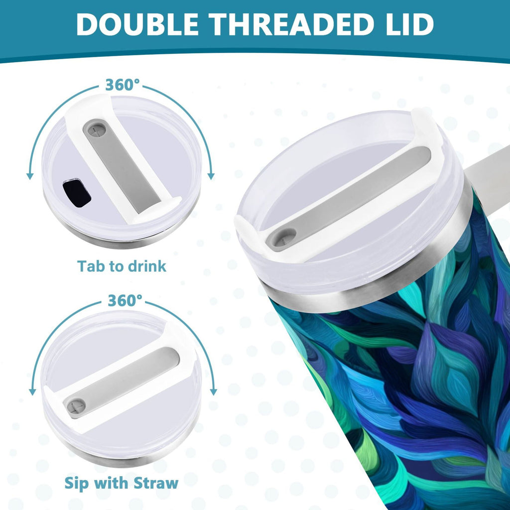40 oz Insulated Stainless Steel Tumbler Double Wall Stainless Steel Tumbler with 2-Way Drinking Elegant Blue Abstract Shapes C609J