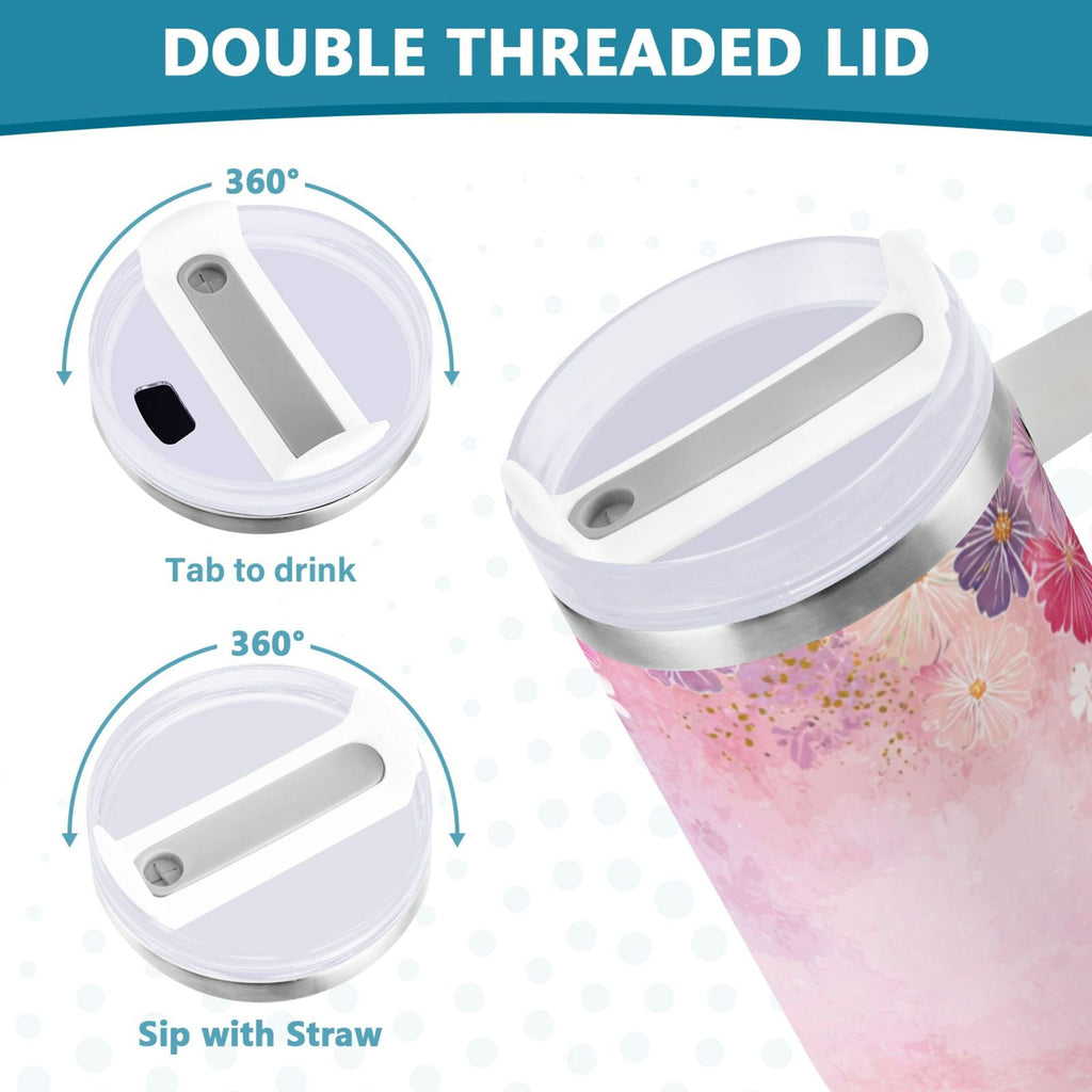 30 oz Insulated Stainless Steel Tumbler Double Wall Stainless Steel Tumbler with 2-Way Drinking Colorful Pastel Floral Pattern C514N